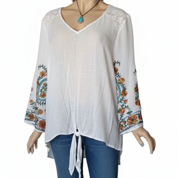 NWT Fig & Flower Anthropologie White Lace & Embroidered Peasant Hippie Blouse 3X - Picture 3 of 8